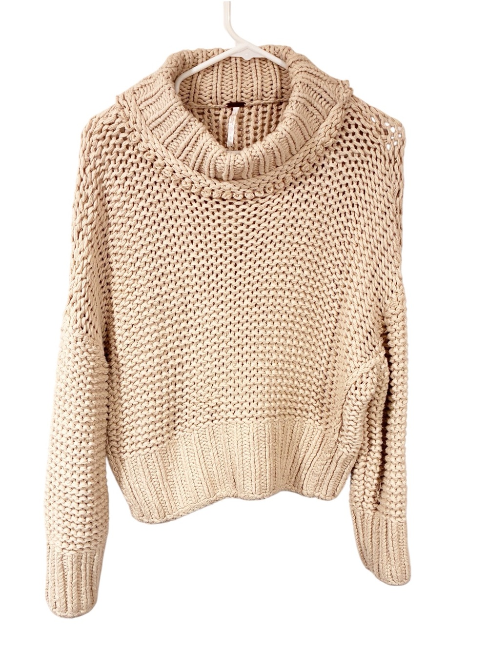 Free People My Only Sunshine Cream Chunky Fisherman Knit Cowl Neck Sweater Small